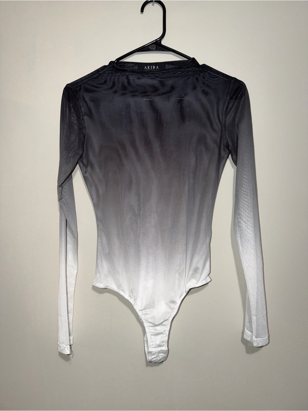 AKIRA Black White Ombre Mesh Long Sleeve Bodysuit Size Small